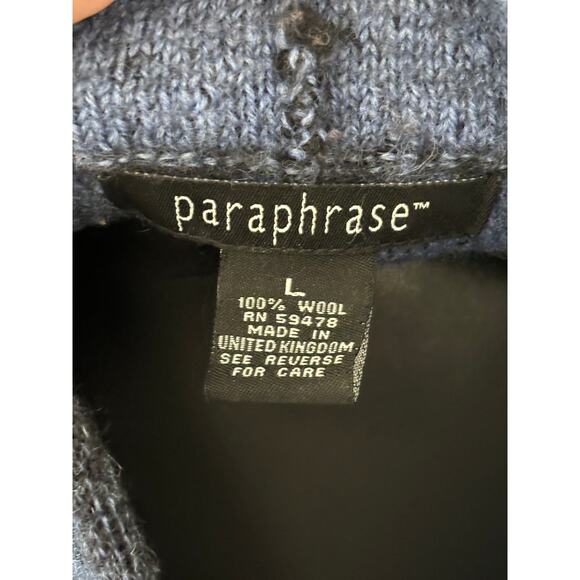 Paraphrase Pure Wool Sweater Cardigan Womens Size Large Blue Cabincore - Picture 4 of 4